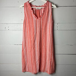 Vineyard Vines Coral & White Stripe Linen Blend Mini Dress Size XS